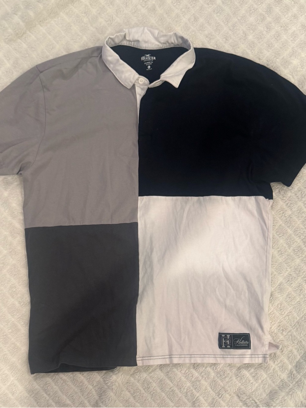 Hollister Men’s Black, Gray & White Colorblock Polo